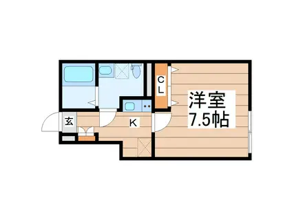 BAU黒松ウエスト(1K/1階)の間取り写真