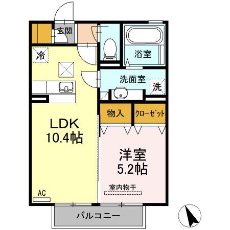 グランソレイユ伊勢(1LDK/1階)の間取り写真