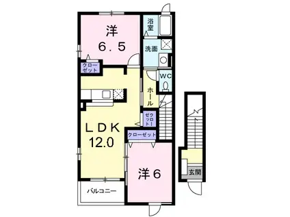 スカイハイツB(2LDK/2階)の間取り写真