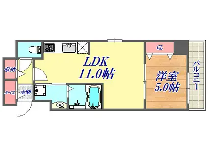 神戸ハーバーサイド 萬利レジデンス(1LDK/9階)の間取り写真