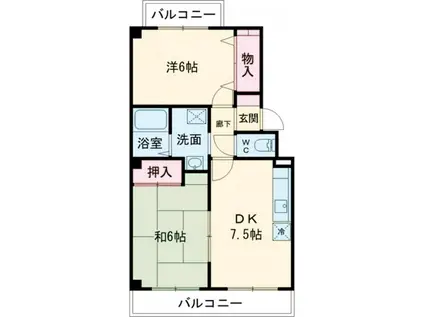 バーベナ光台D(2DK/1階)の間取り写真