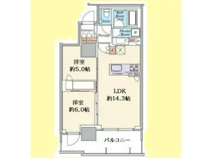 品川イーストシティタワー(2LDK/14階)の間取り写真
