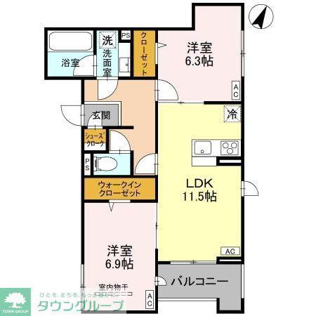 ラ・グリシーヌ・レーブ(2LDK/3階)の間取り写真