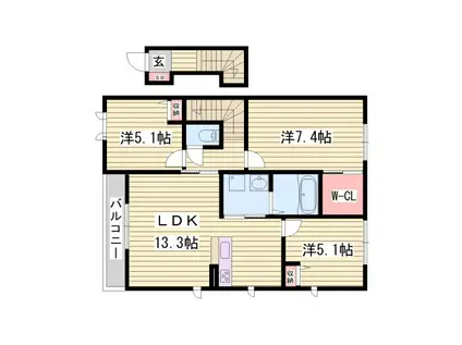 シャーメゾン福田B(3LDK/2階)の間取り写真
