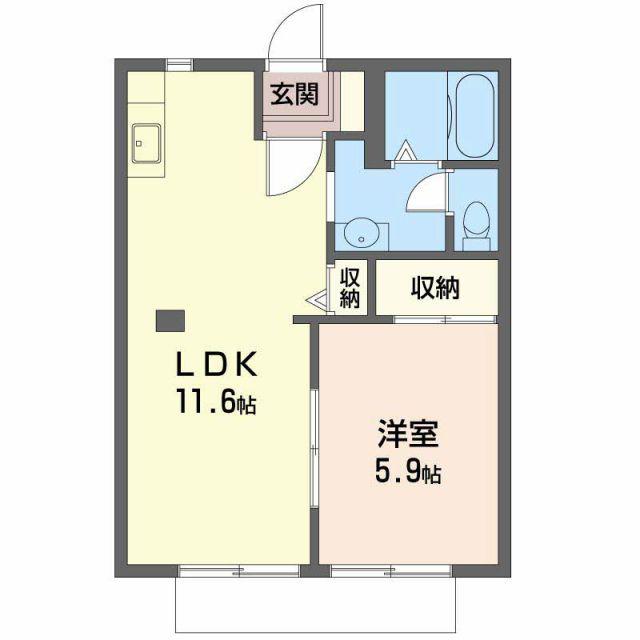 ディアスタウン E棟(1LDK/1階)の間取り写真