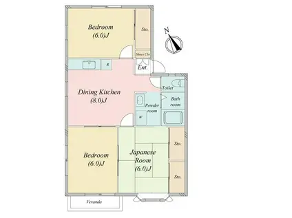 ツイン・ヴィレッジA棟(3DK/2階)の間取り写真