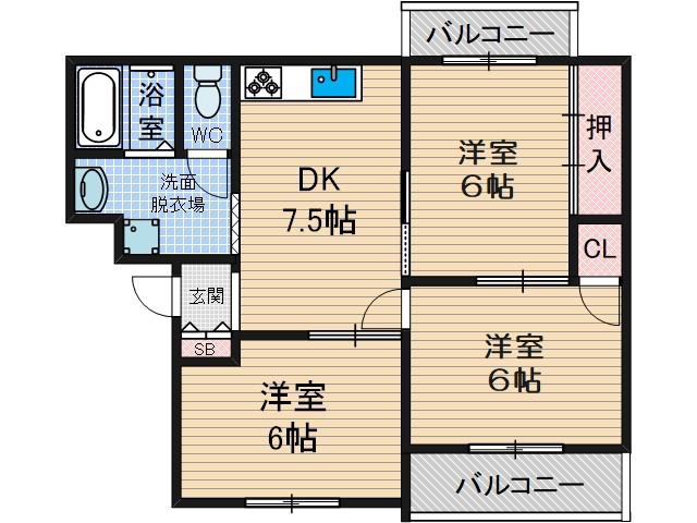 プラスコート南耳原(3DK/1階)の間取り写真