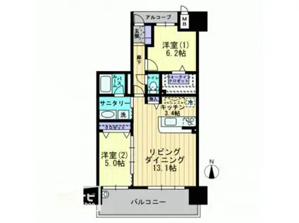 アルファステイツ岡山厚生町(2LDK/6階)の間取り写真