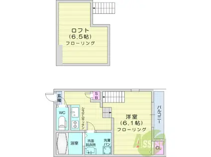 ハーモニーテラス岩切Ⅳ(1K/2階)の間取り写真