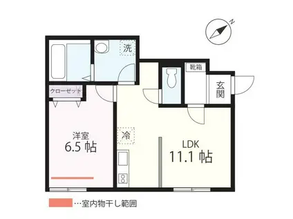ハーミットクラブハウスMIX三ツ沢下町II(1LDK/1階)の間取り写真