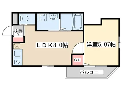 リュクス木川西(1LDK/3階)の間取り写真