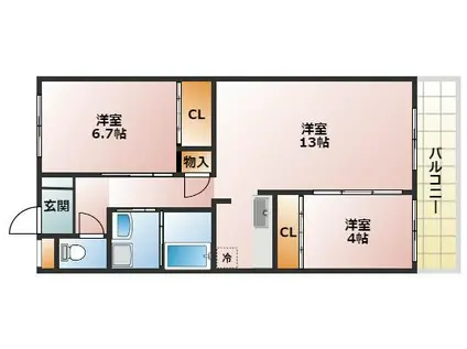 フェリシダ広瀬(2LDK/5階)の間取り写真