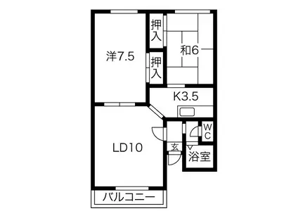 カサジュリーク(2LDK/2階)の間取り写真