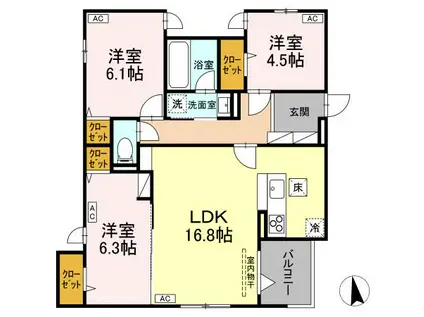 ディールーム グラス 中町(3LDK/1階)の間取り写真