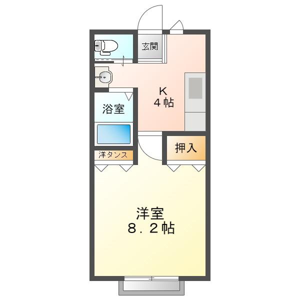 ハイツベイサイドA棟(1K/2階)の間取り写真