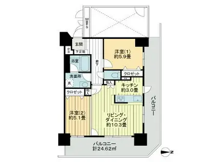 ライオンズタワー仙台長町(2LDK/29階)の間取り写真