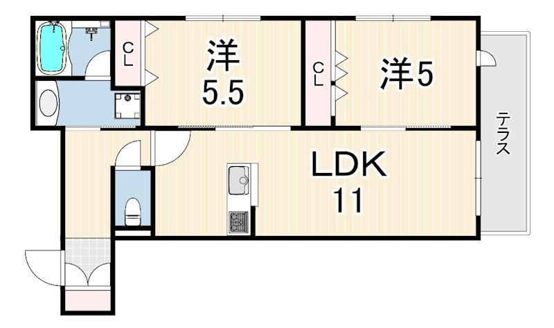 尼崎市南武庫之荘3丁目ヘーベルメゾン(2LDK/1階)の間取り写真