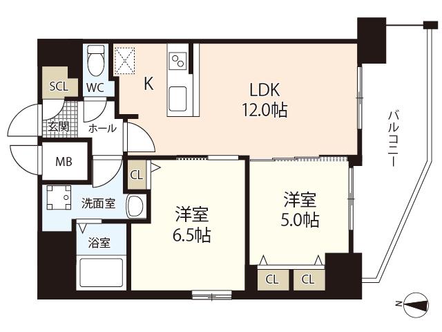 S-RESIDENCE国泰寺町一丁目(2LDK/16階)の間取り写真