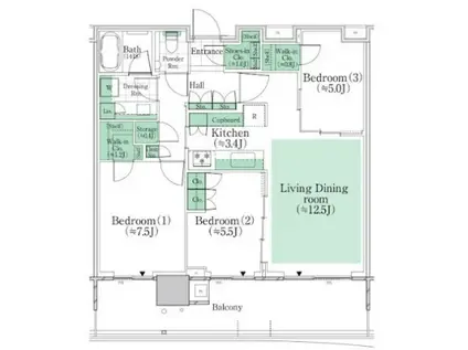 HARUMI FLAG PARK VILLAGE T棟(3LDK/44階)の間取り写真