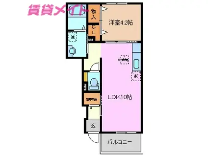 ラカーサMSII(1LDK/1階)の間取り写真