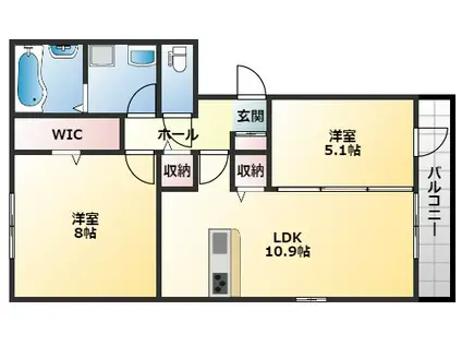 アーク グレイス 源氏ケ丘(2LDK/2階)の間取り写真