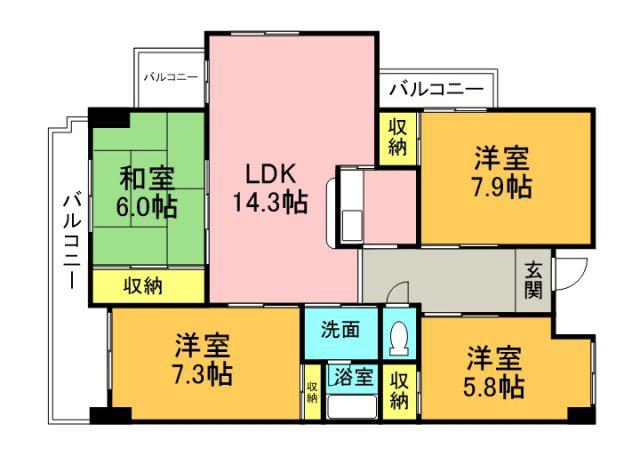 フォーラム牛田南(4LDK/6階)の間取り写真