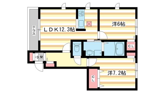 アズールA(2LDK/1階)の間取り写真