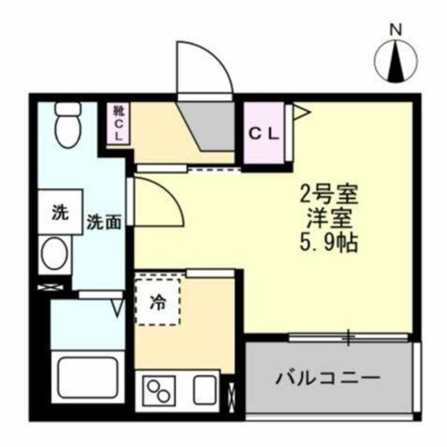 ベイルーム東本厚木(1K/2階)の間取り写真