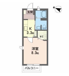 メゾン・ド・ソレイユB(1K/1階)の間取り写真