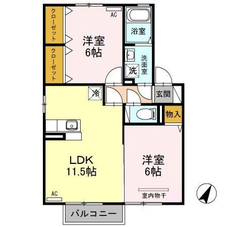 オリーブB棟(2LDK/2階)の間取り写真