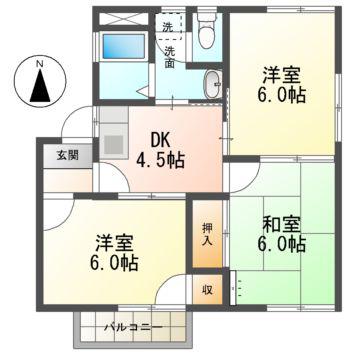 ハイホーム新宮(3K/2階)の間取り写真