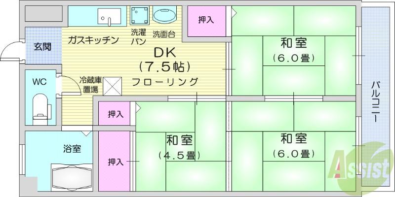 伊藤コーポ(3DK/4階)の間取り写真