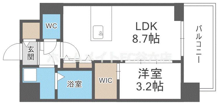 エスリードレジデンス梅田クラスシティ(1LDK/9階)の間取り写真