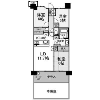 ハートビートベース横濱根岸(3LDK/1階)の間取り写真