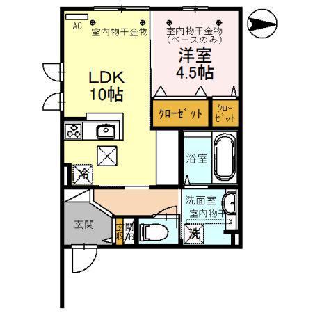 石川県金沢市 2階建 築9年(1LDK/1階)の間取り写真