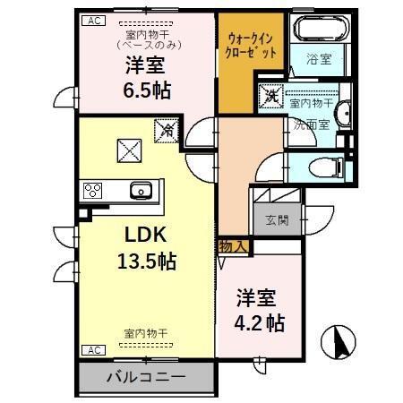 石川県野々市市 3階建 築7年(2LDK/1階)の間取り写真