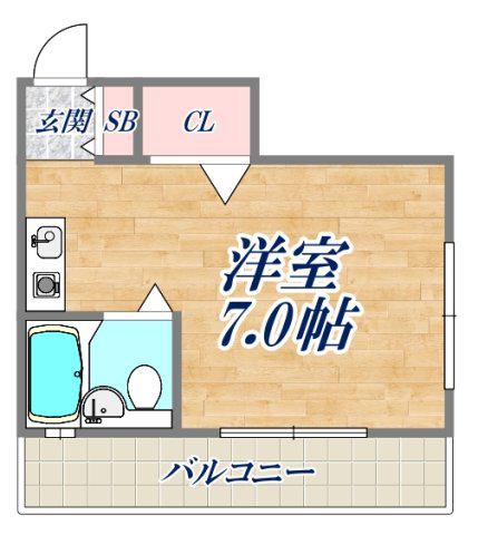 グランディア甲東園(ワンルーム/2階)の間取り写真