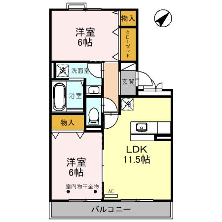 リビングタウン小松壱番館(2LDK/3階)の間取り写真