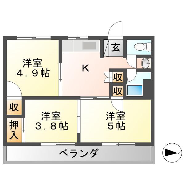 遠藤ハイツ(3K/2階)の間取り写真