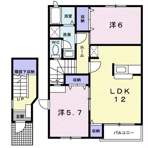サンジュヒルB(2LDK/2階)の間取り写真