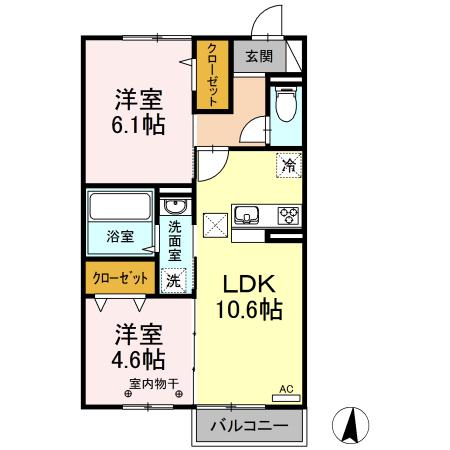 パークフラッツ多賀城(2LDK/1階)の間取り写真