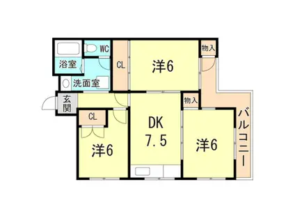 ラフォーレ芦屋(3DK/3階)の間取り写真