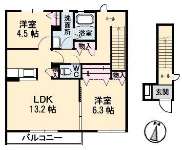 ケンズフィールド ホライズン(2LDK/2階)の間取り写真