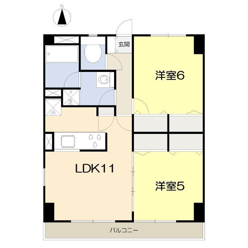 ＪＲ東北本線 名取駅 徒歩2分 5階建 築25年(2LDK/2階)の間取り写真