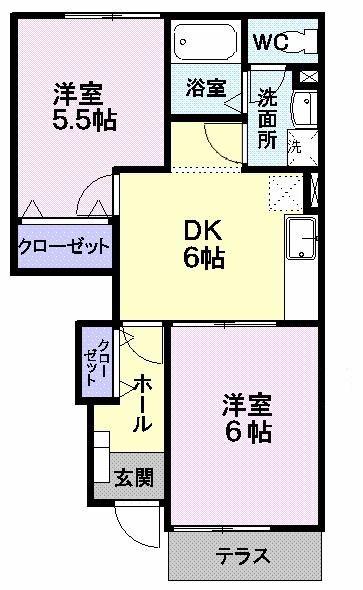 アスペンベールE(2DK/1階)の間取り写真