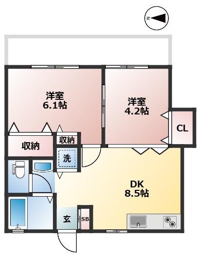 ベルエール下北沢(2DK/1階)の間取り写真
