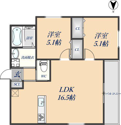 LIB HIRAOKA(2LDK/1階)の間取り写真
