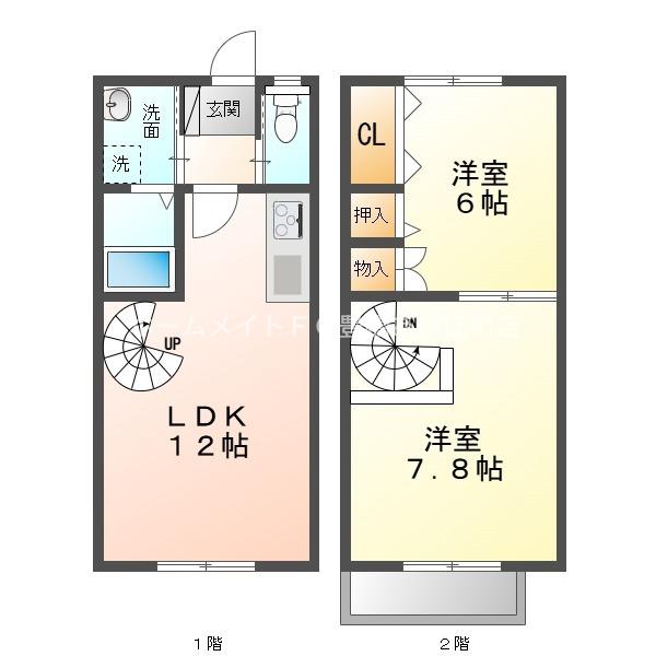 プラッサムコート沢渡(2LDK/1階)の間取り写真