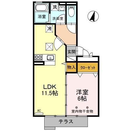 ハーベシアス A/B(1LDK/1階)の間取り写真