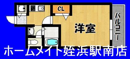 ヴィラ・フォーレ姪浜(1K/9階)の間取り写真